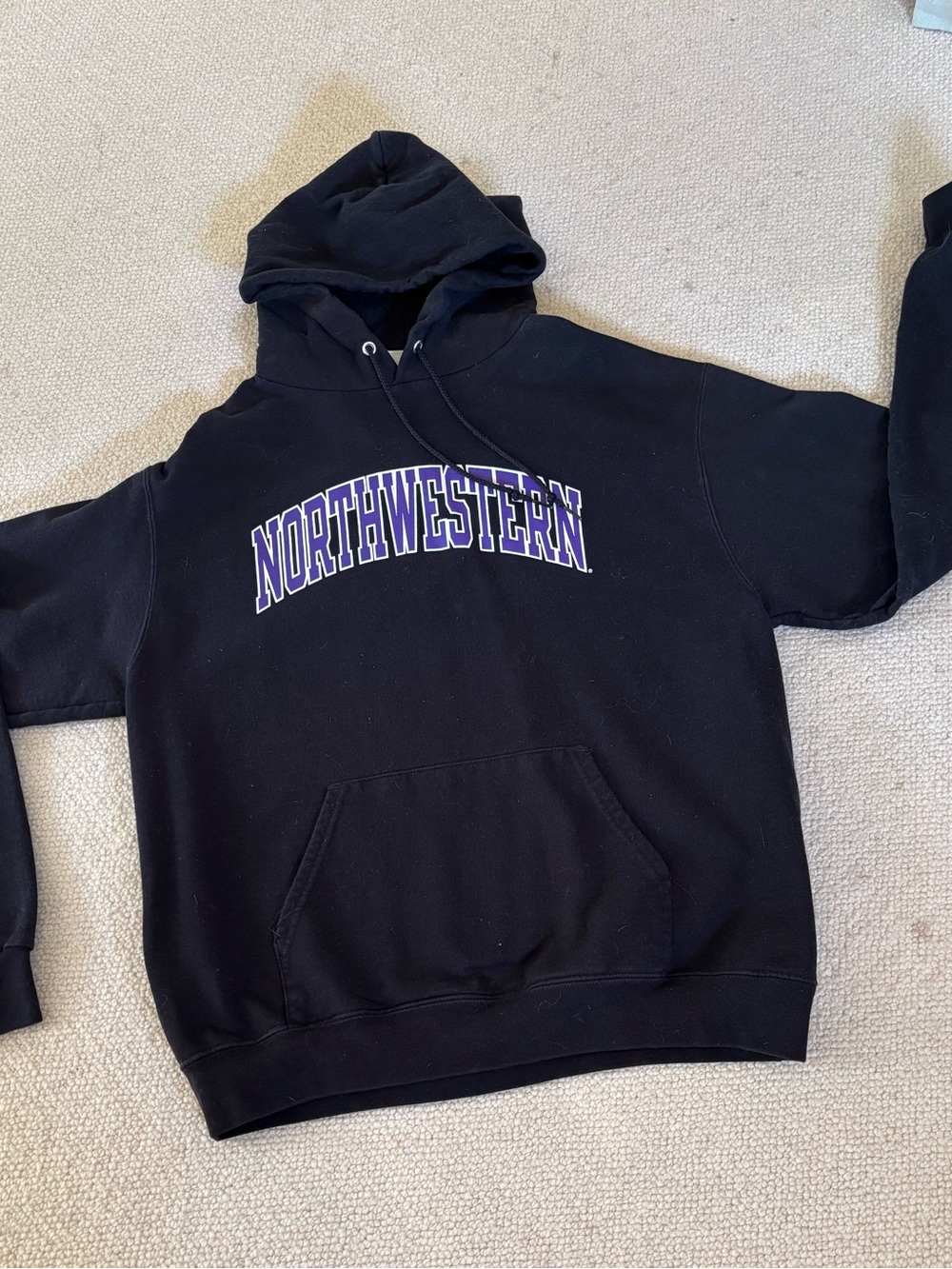 Champion Black Hoodie with Northwestern Purple Arch Logo